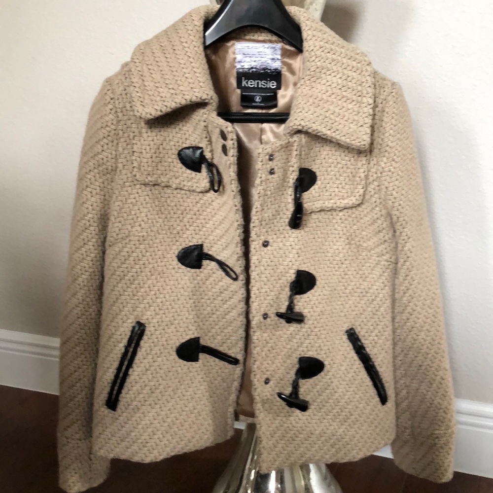 Kensie Beige Knit Toggle Coat Large - Picture 1 of 4